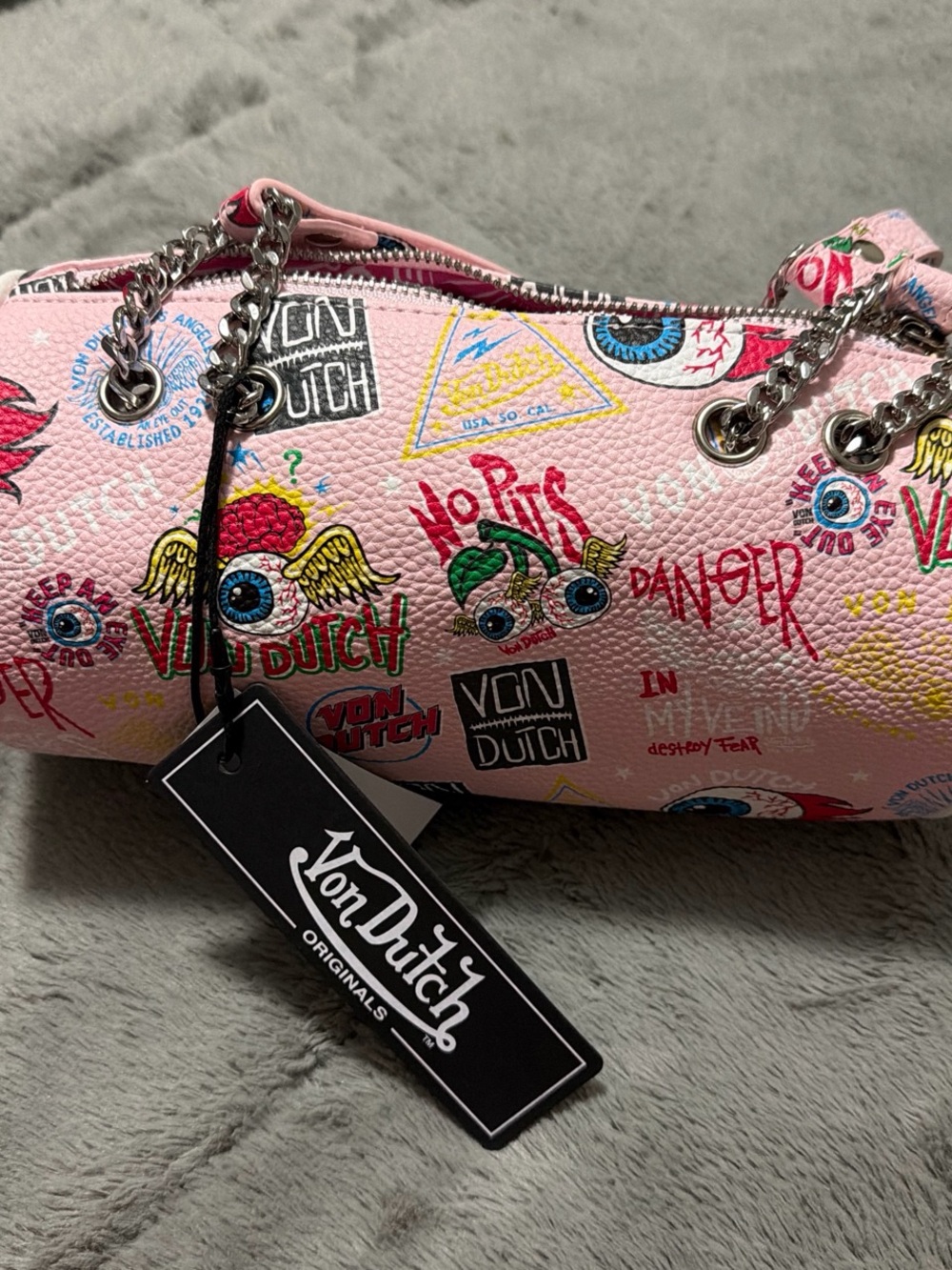 Von Dutch Pink Multicolor Graphic Mini Chain-Handle Bag